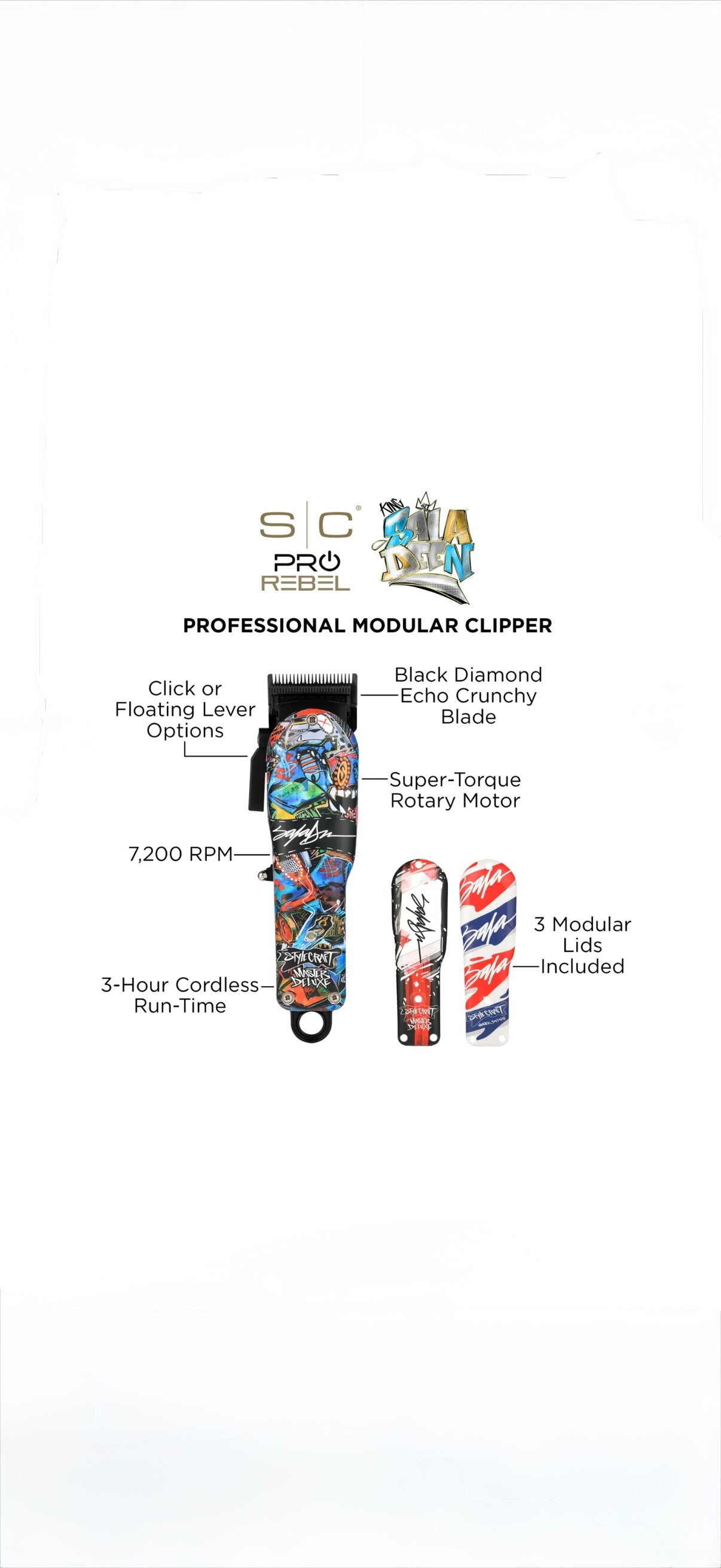 StyleCraft Rebel Super-Torque Modular Cordless Clipper w/ Echo Blade - King Saladeen Limited Edition