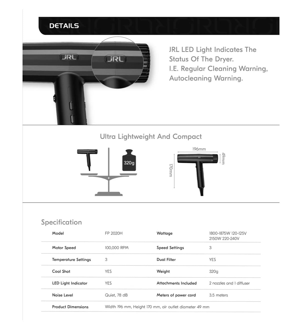 JRL Blow Dryer Forte PRO